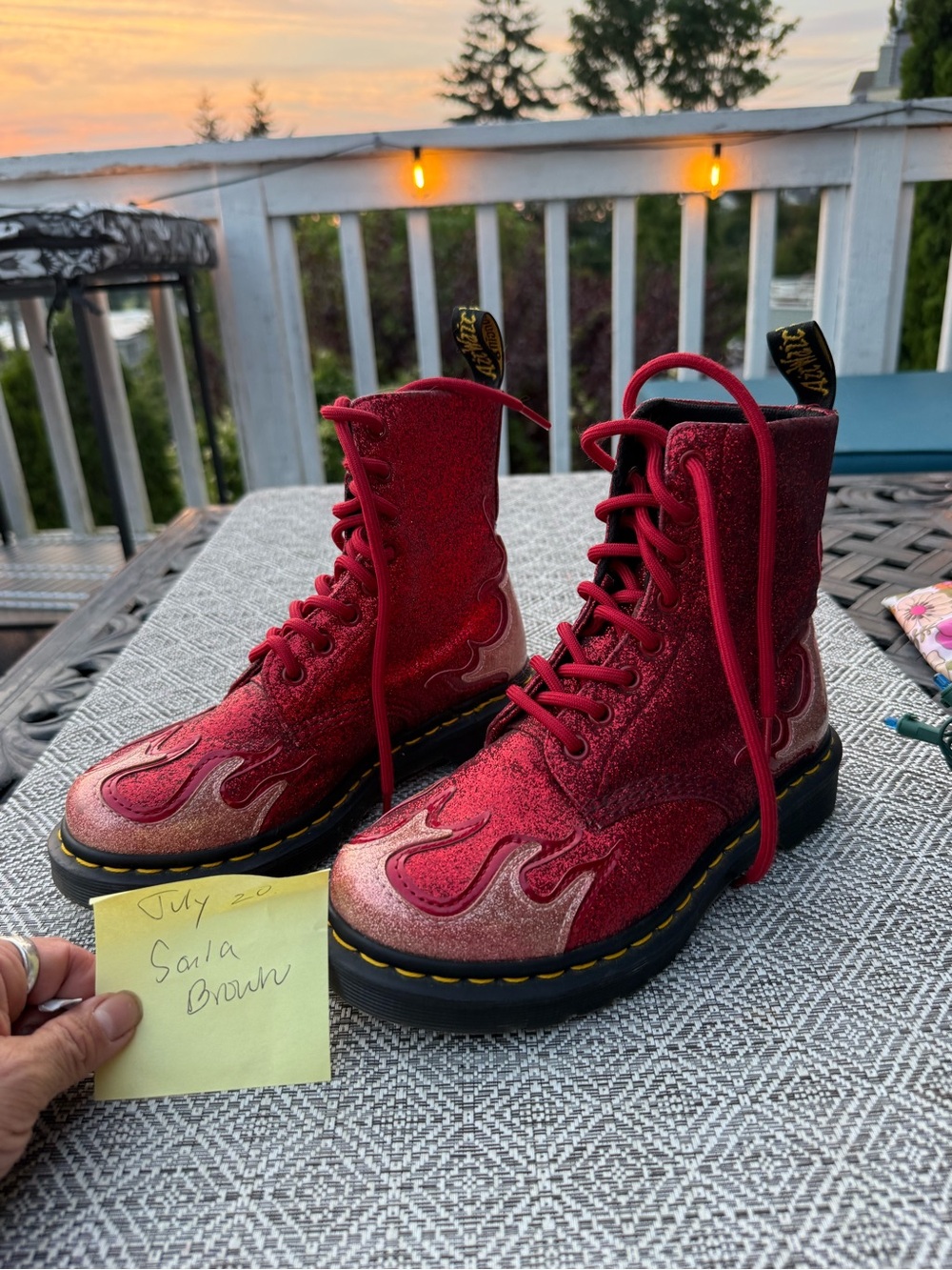 Dr. Martens Red Glitter Flame Lace-Up Boots